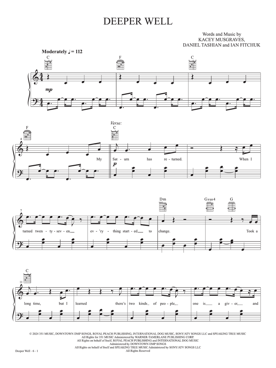 Deeper Well (From the studio album 'Deeper Well') Piano Method scores gallery preview page 1