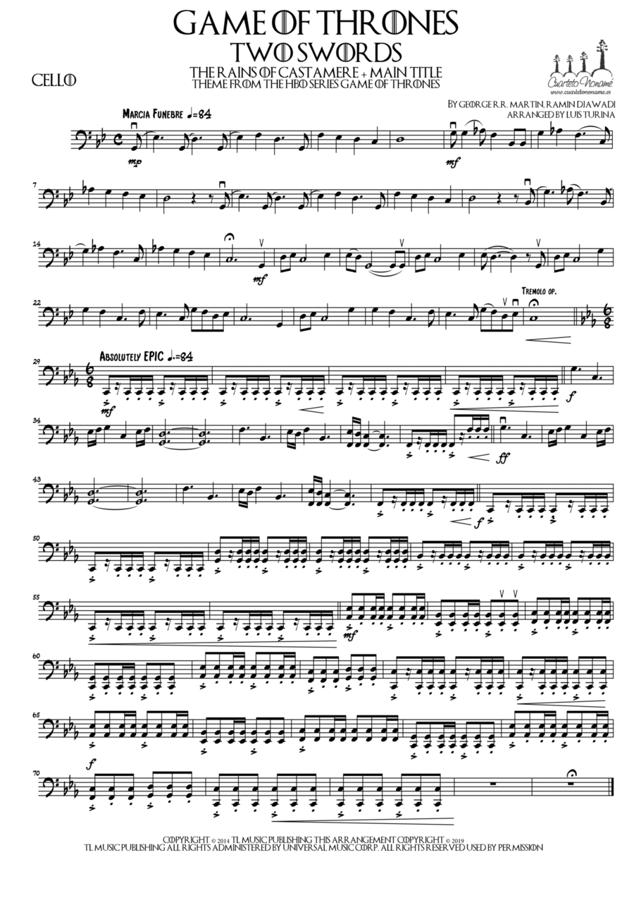The Rains Of Castamere String Quartet scores gallery preview page 1