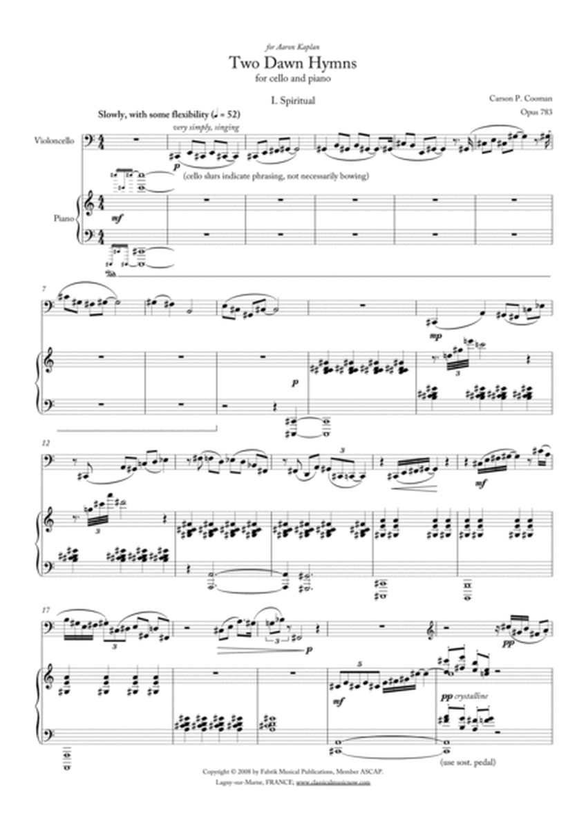Carson Cooman - Two Dawn Hymns for cello and piano