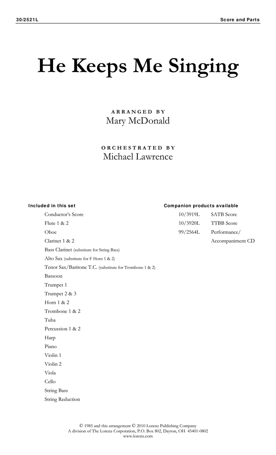 He Keeps Me Singing - Orchestral Score and Parts