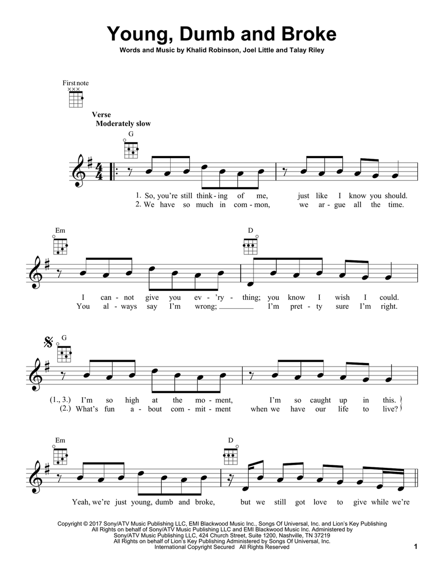 Young, Dumb And Broke Ukulele scores gallery preview page 1