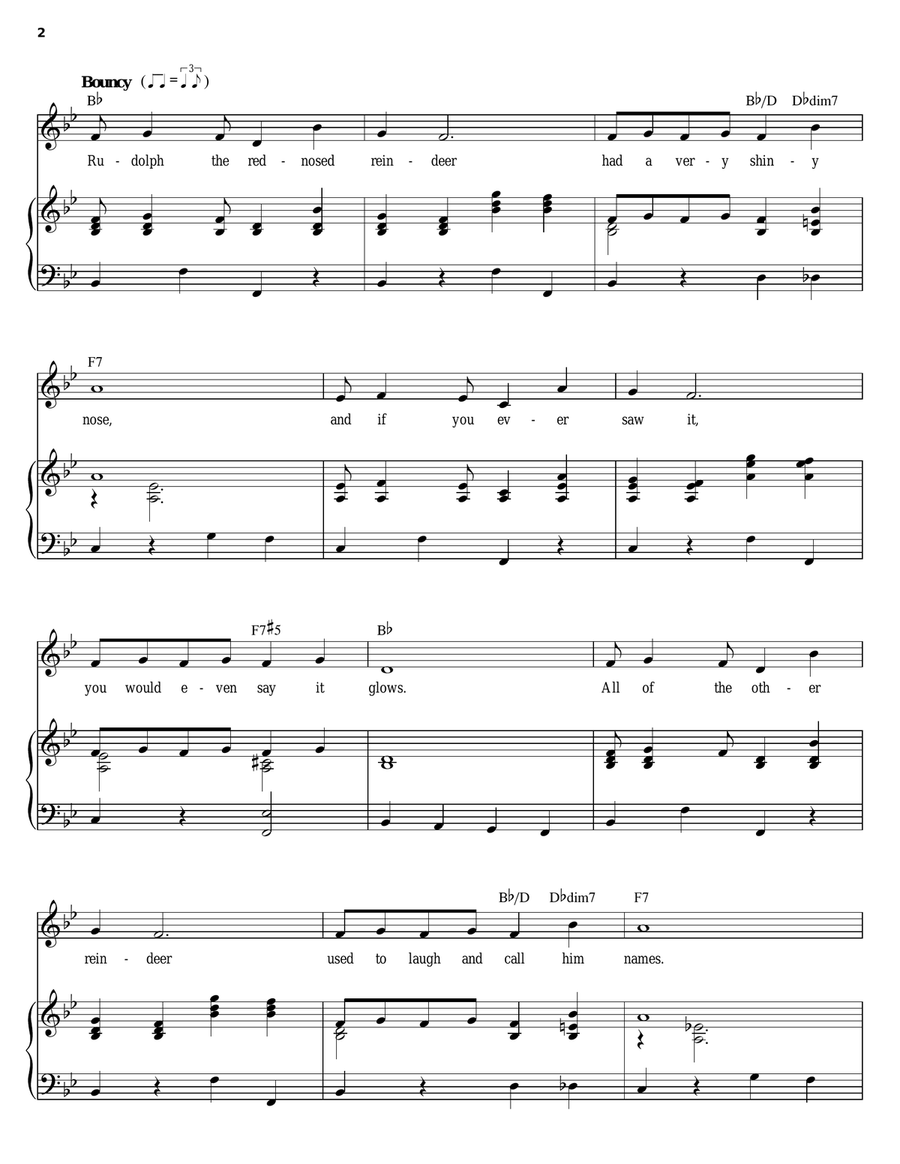 Rudolph The Red-Nosed Reindeer Piano, Vocal scores gallery preview page 2