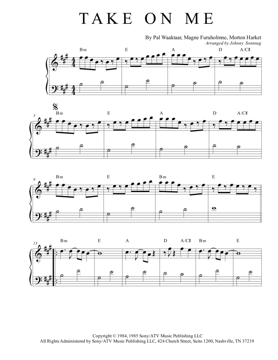 Take On Me Piano Solo scores gallery preview page 1