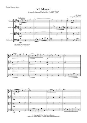 Book cover for Menuet Suite 2 BWV 1067 for string quartet