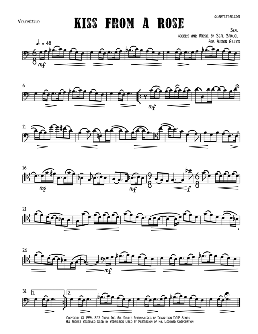 Kiss From A Rose Cello Solo scores gallery preview page 1