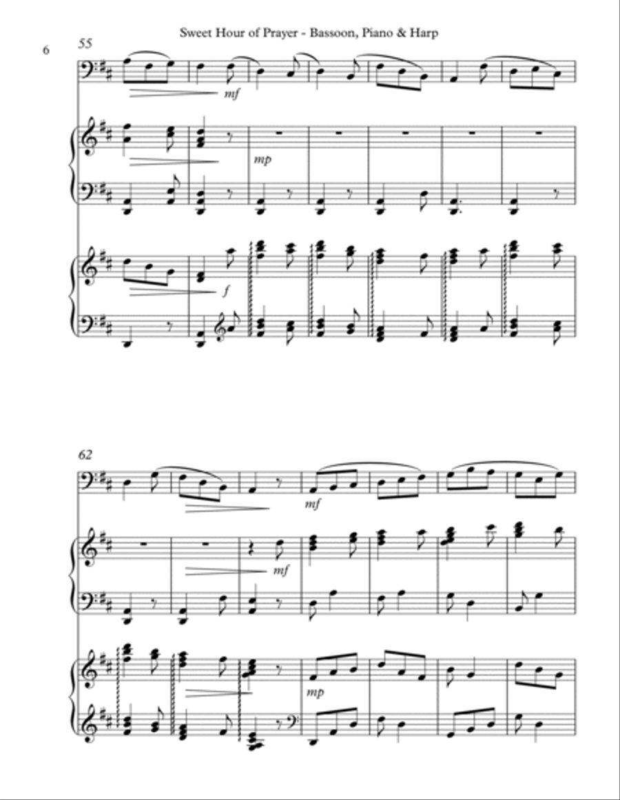 Sweet Hour of Prayer, Trio for Bassoon, Piano & Harp Bassoon scores gallery preview page 6