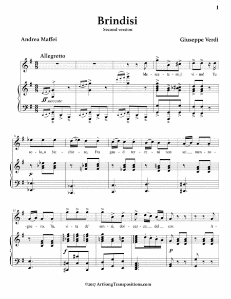 VERDI: Brindisi (second version, transposed to G major)