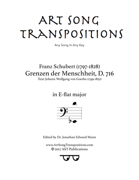 SCHUBERT: Grenzen der Menschheit, D. 716 (transposed to E-flat major, bass clef)