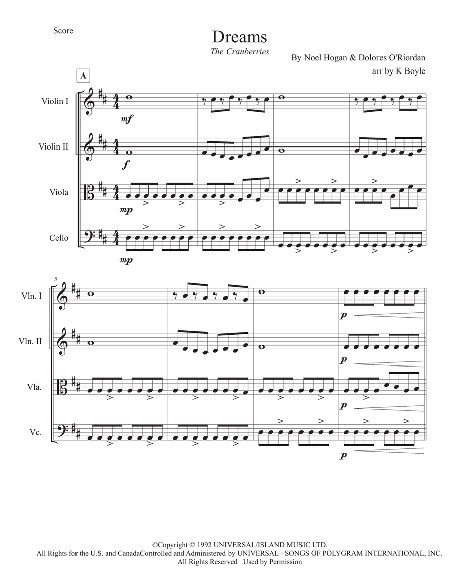 Dreams String Quartet scores gallery preview page 1