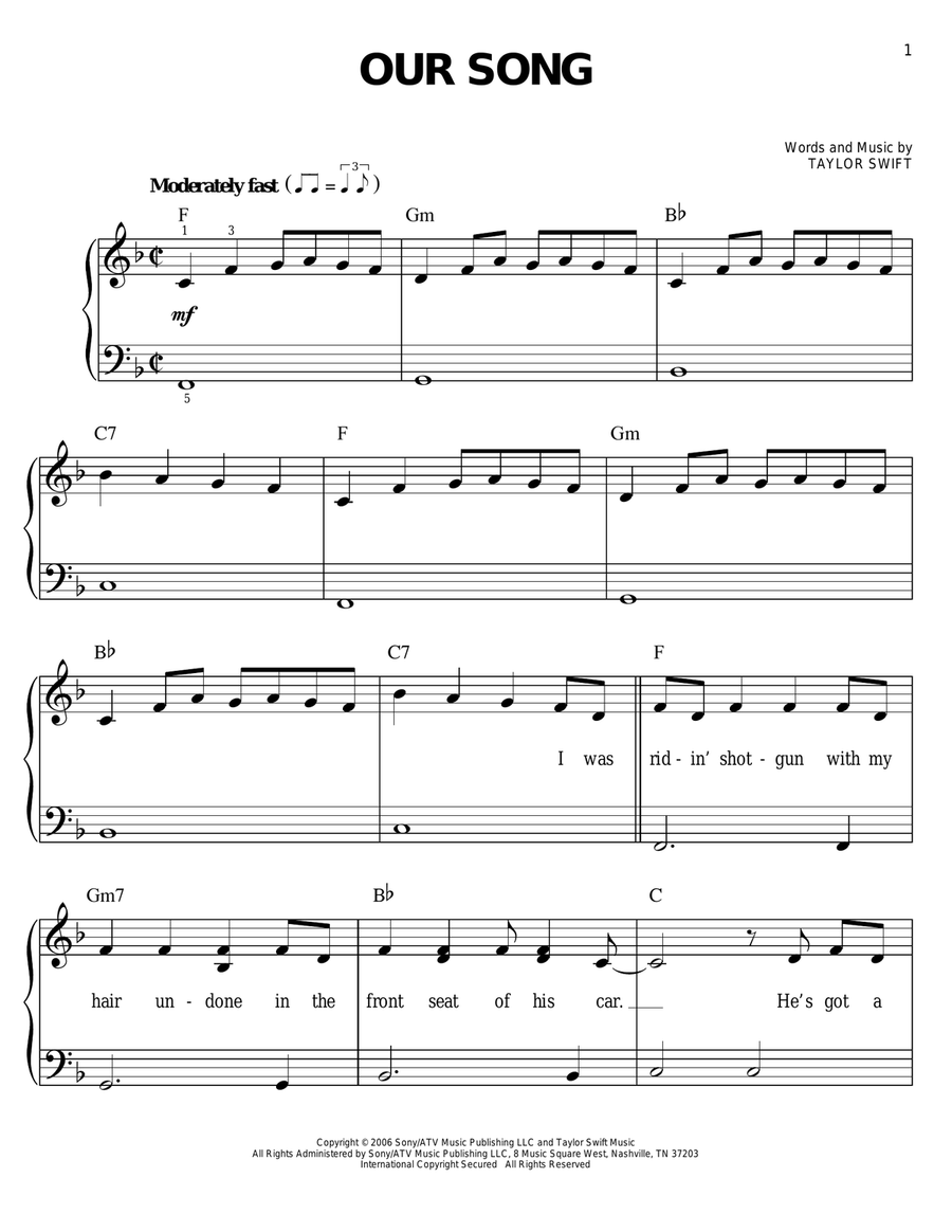 Our Song Easy Piano scores gallery preview page 1