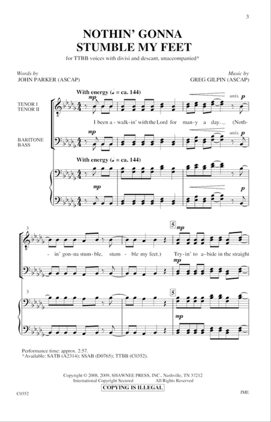 Nothin' Gonna Stumble My Feet TTBB scores gallery preview page 1