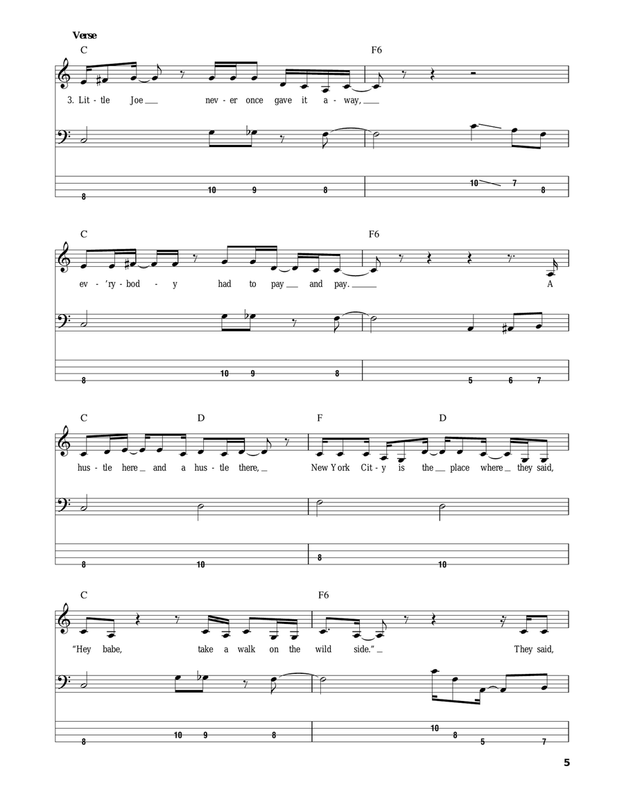 Walk On The Wild Side Walk On The Wild Side Bass Guitar Tablature scores gallery preview page 5