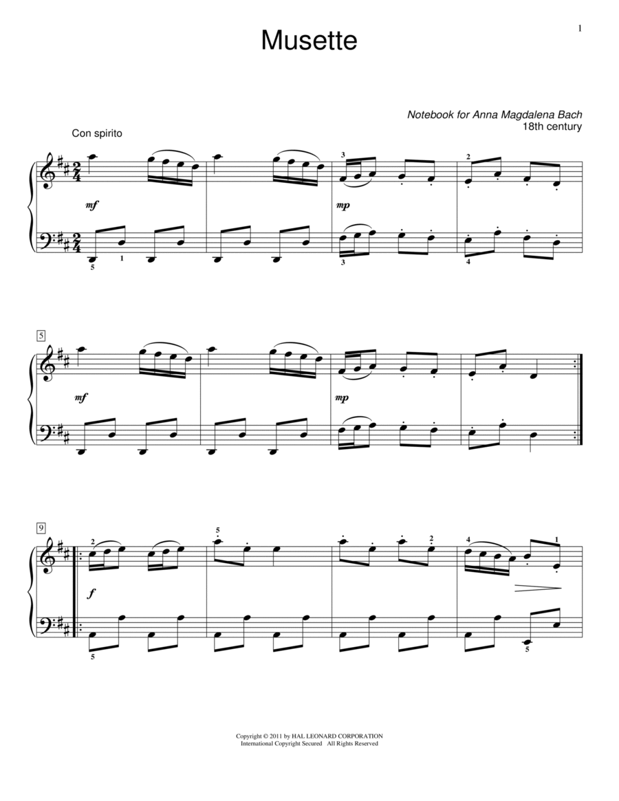 Musette in D Major Piano Method scores gallery preview page 1