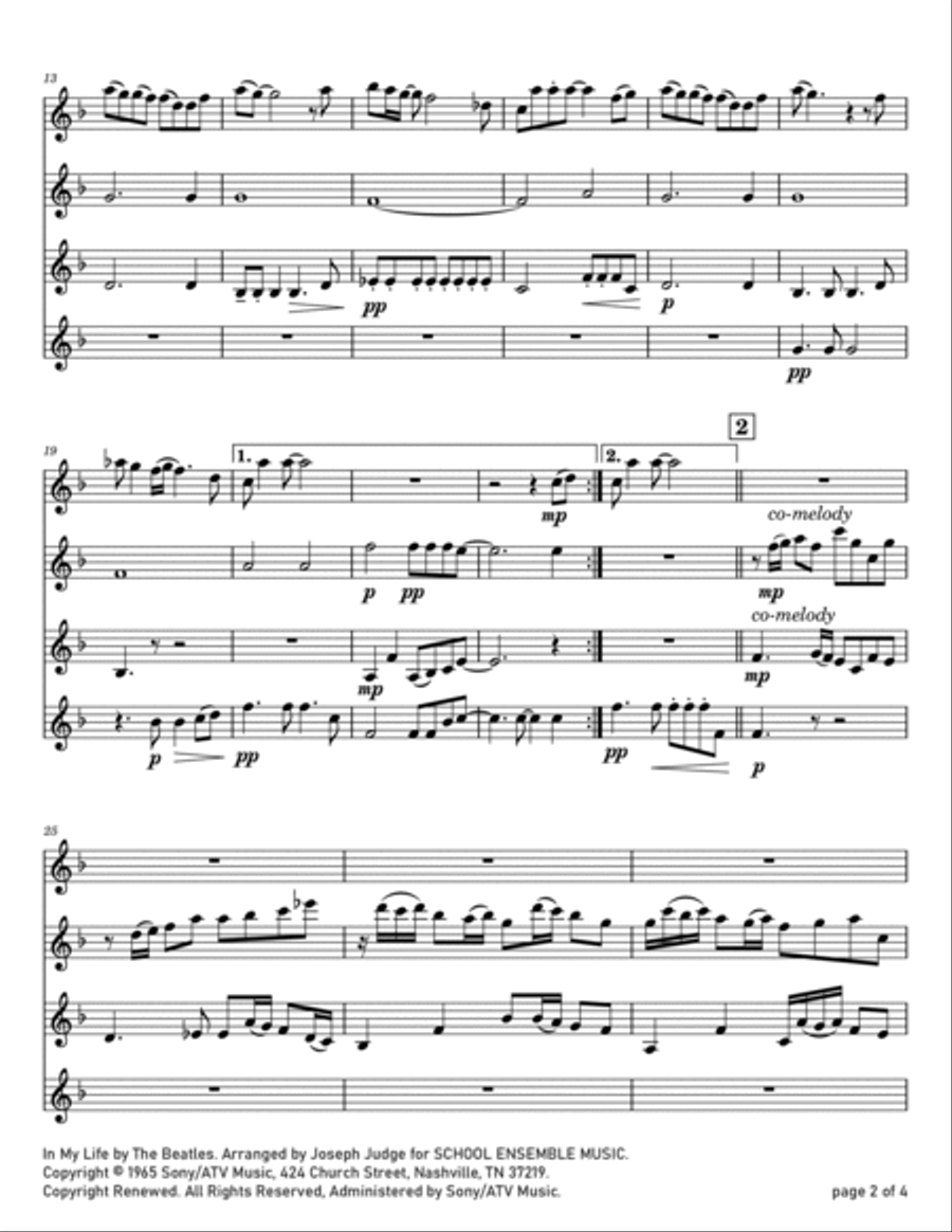 In My Life In My Life Clarinet Quartet scores gallery preview page 2