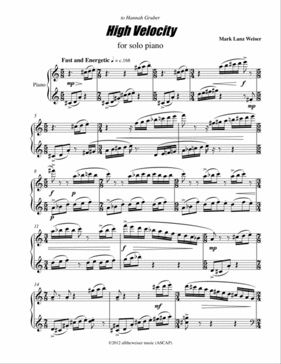 High Velocity for solo piano Piano Solo scores gallery preview page 3