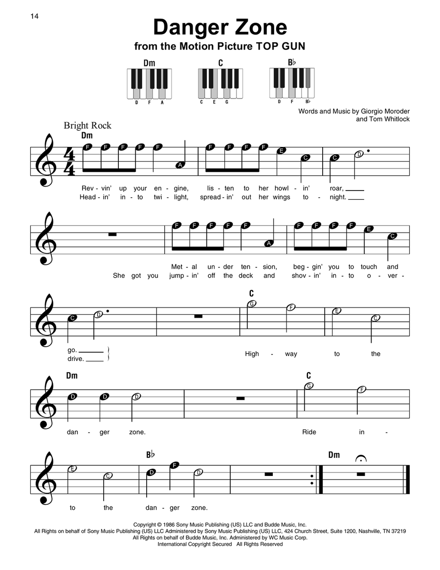 Danger Zone Easy Piano scores gallery preview page 1
