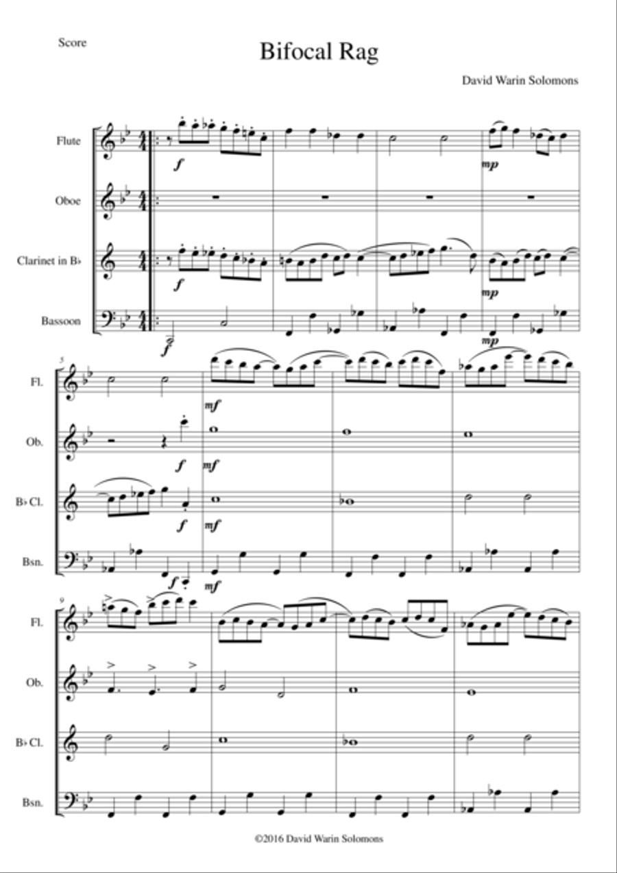 Bifocal Rag for wind quartet Woodwind Quartet scores gallery preview page 1