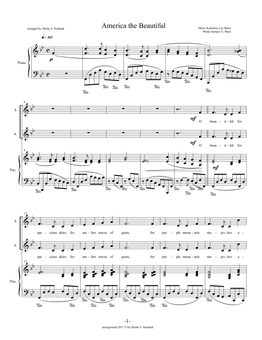 America the Beautiful SATB + congregation in verse 3 4-Part scores gallery preview page 1