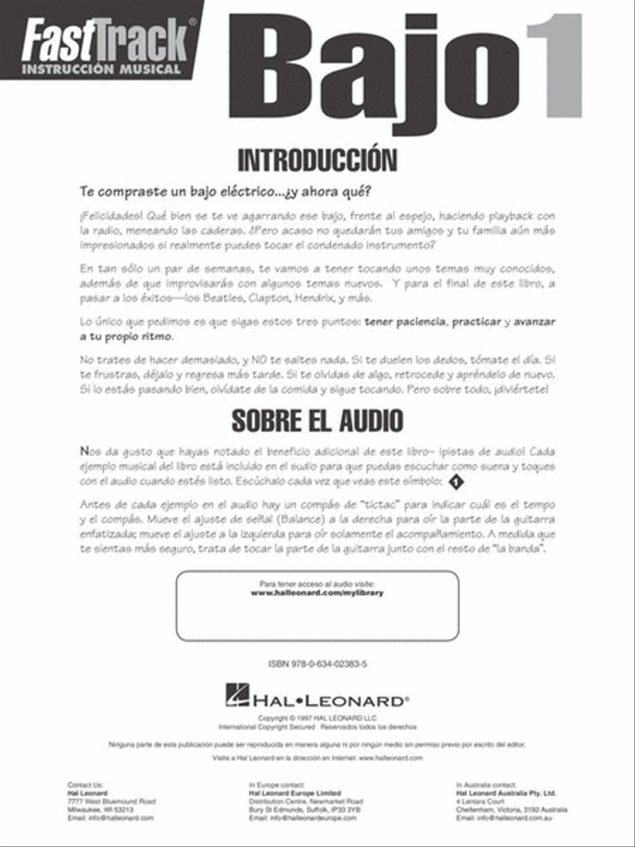 FastTrack Bass Method 1 – Spanish Edition image number null