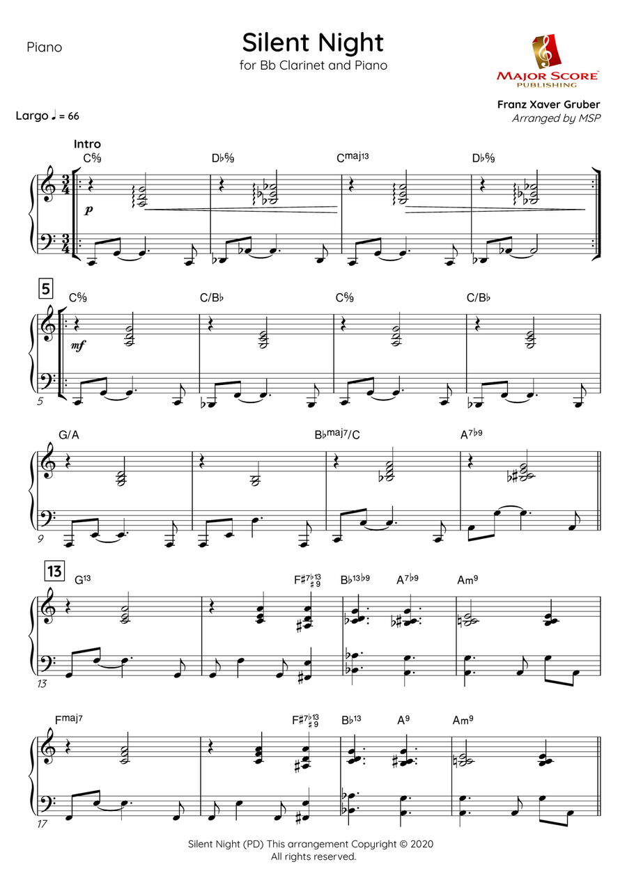 Silent Night | Clarinet & Piano (C) B-Flat Clarinet scores gallery preview page 4