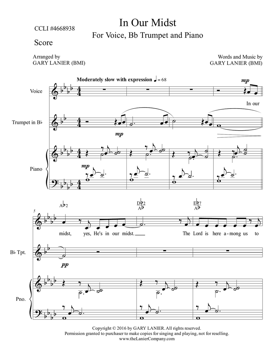 Gary Lanier: IN OUR MIDST (Worship - For Voice, Bb Trumpet and Piano with Parts) Piano, Vocal scores gallery preview page 2