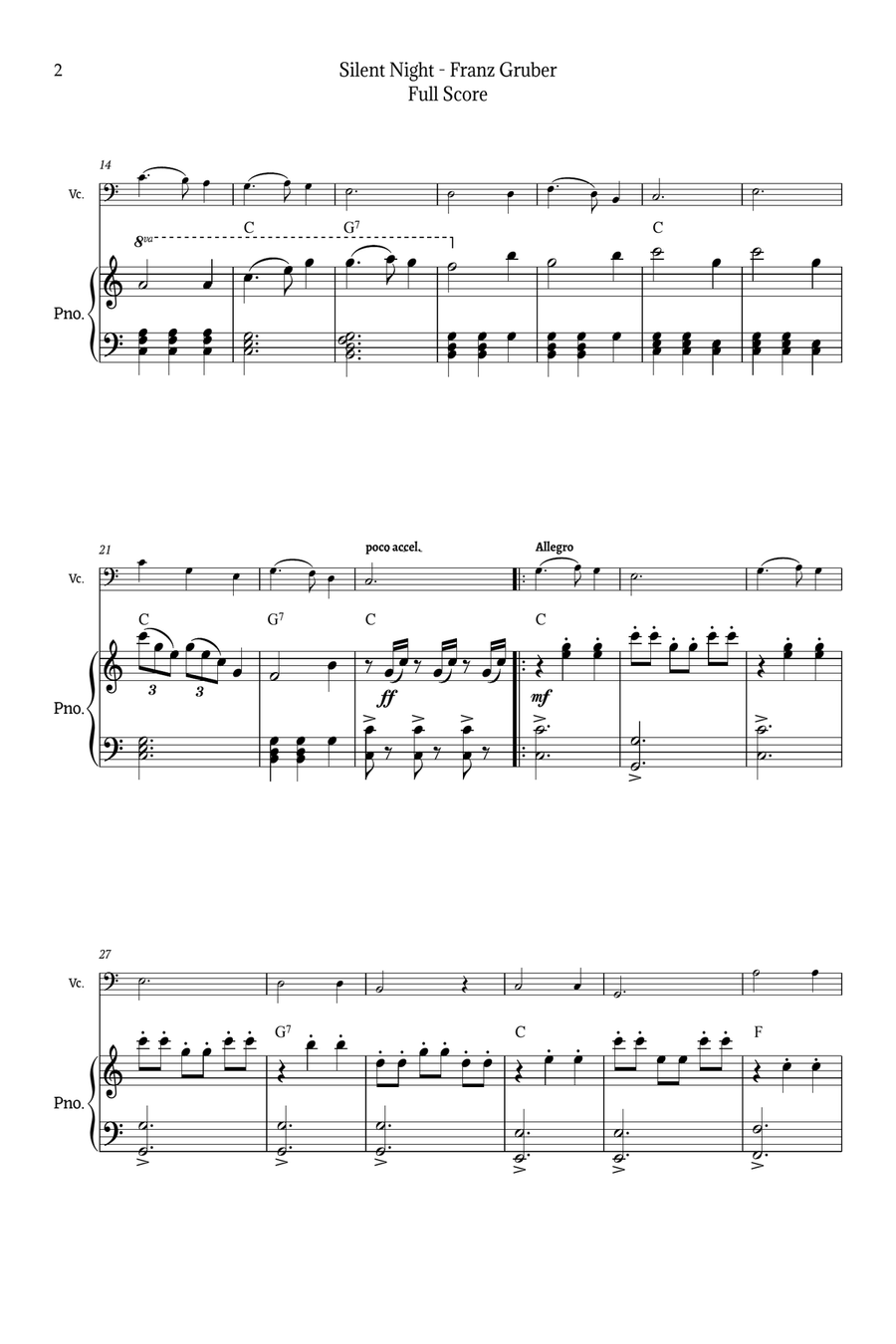 Silent Night for Cello and Piano Chamber Music scores gallery preview page 2