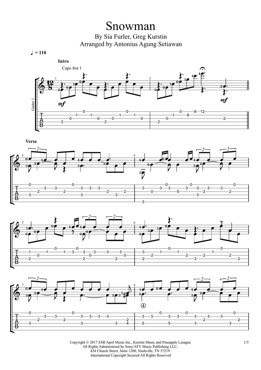 Snowman Acoustic Guitar scores gallery preview page 1