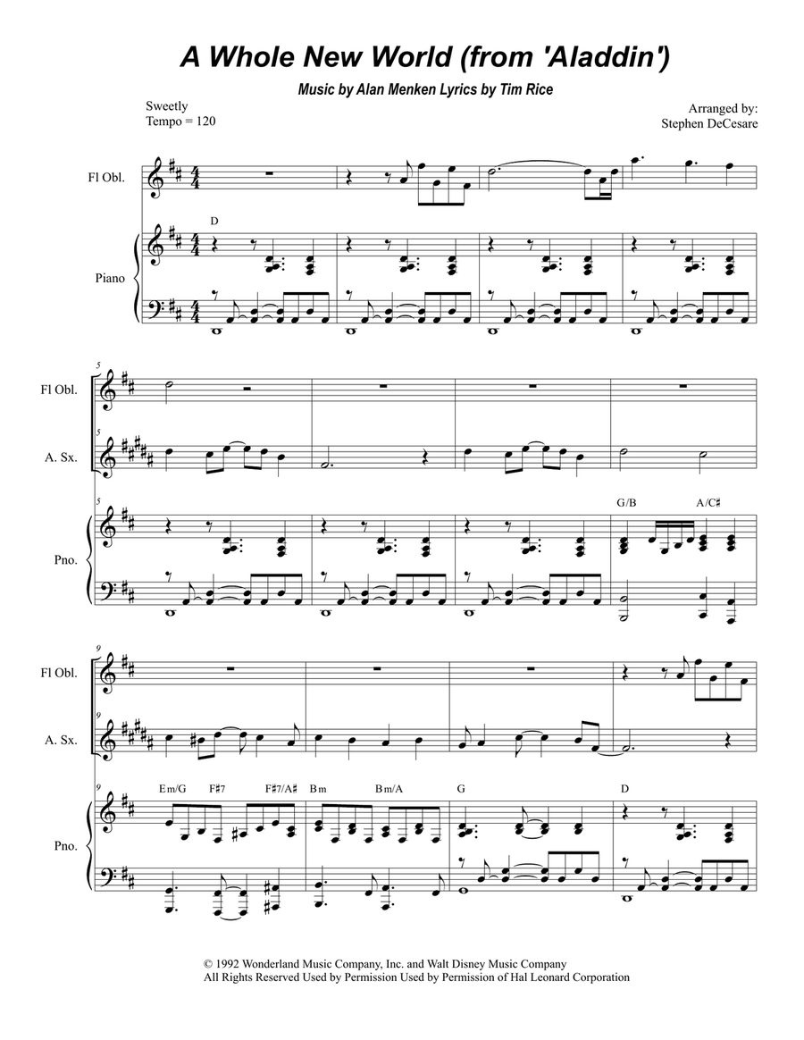 A Whole New World (from 'Aladdin') Woodwind Duet scores gallery preview page 1