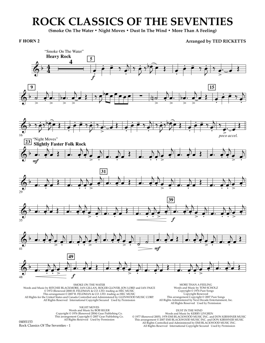 Rock Classics Of The Seventies - F Horn 2 Concert Band scores gallery preview page 1