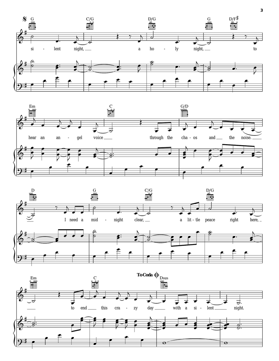 I Need A Silent Night Piano, Vocal, Guitar scores gallery preview page 3