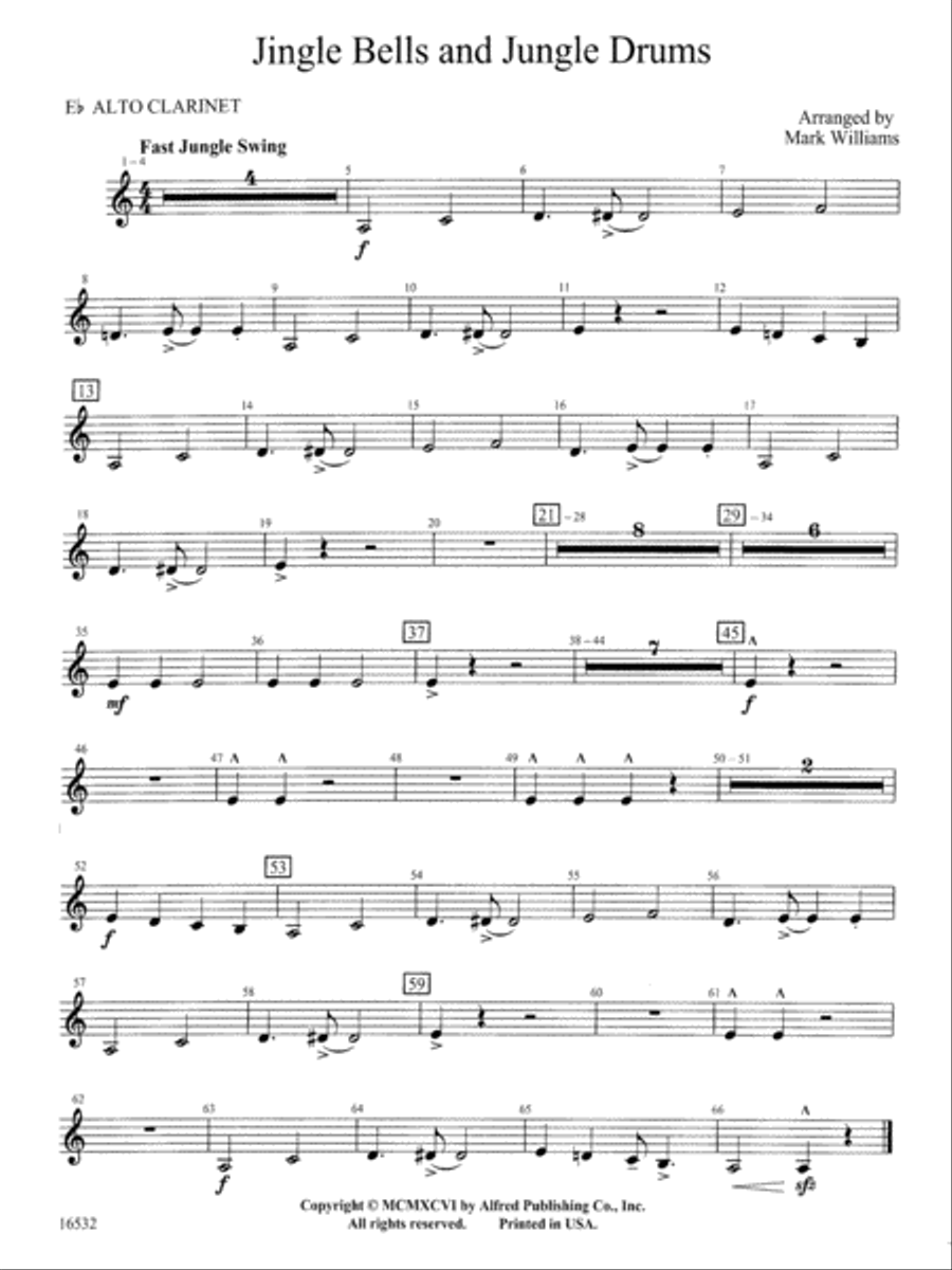 Jingle Bells and Jungle Drums: E-flat Alto Clarinet Concert Band scores gallery preview page 1