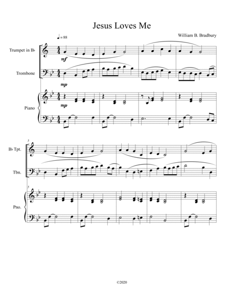 Jesus Loves Me (trumpet and trombone duet) with optional piano accompaniment image number null