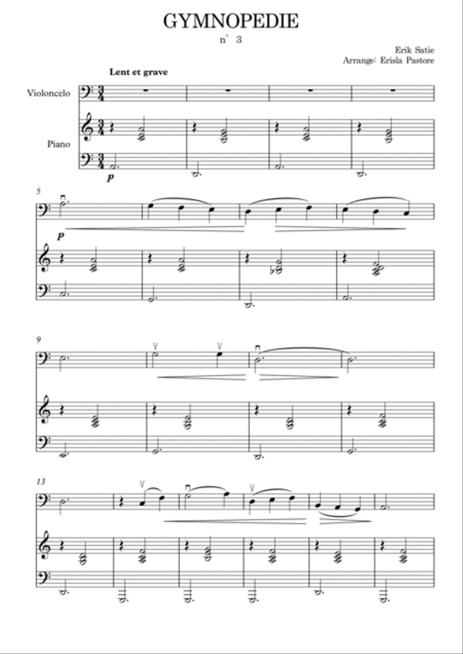 Gymnopedie - n°3 for cello and piano Piano scores gallery preview page 2