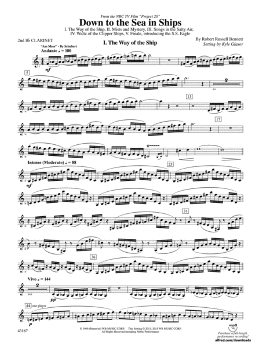 Down to the Sea in Ships (from the NBC TV Film Project 20): 2nd B-flat Clarinet Concert Band scores gallery preview page 2