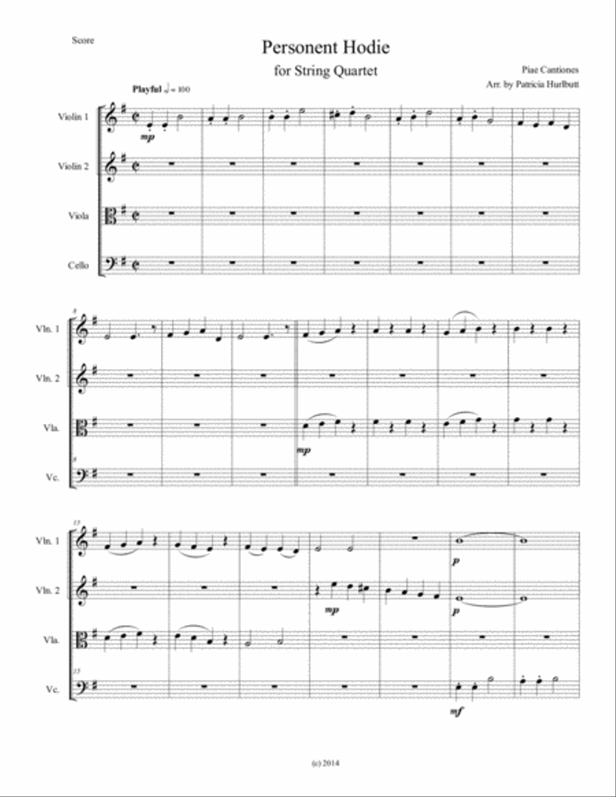 Personent Hodie (On This Day) String Quartet scores gallery preview page 1