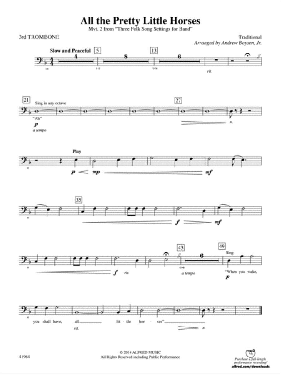 All the Pretty Little Horses: 3rd Trombone Concert Band scores gallery preview page 1