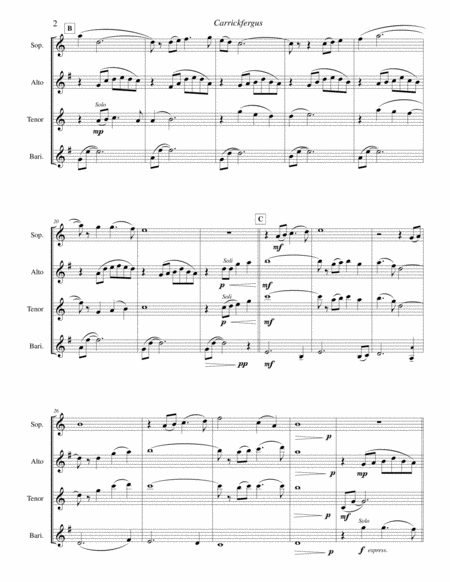 Carrickfergus (SATB or AATB Saxophone Quartet version) image number null