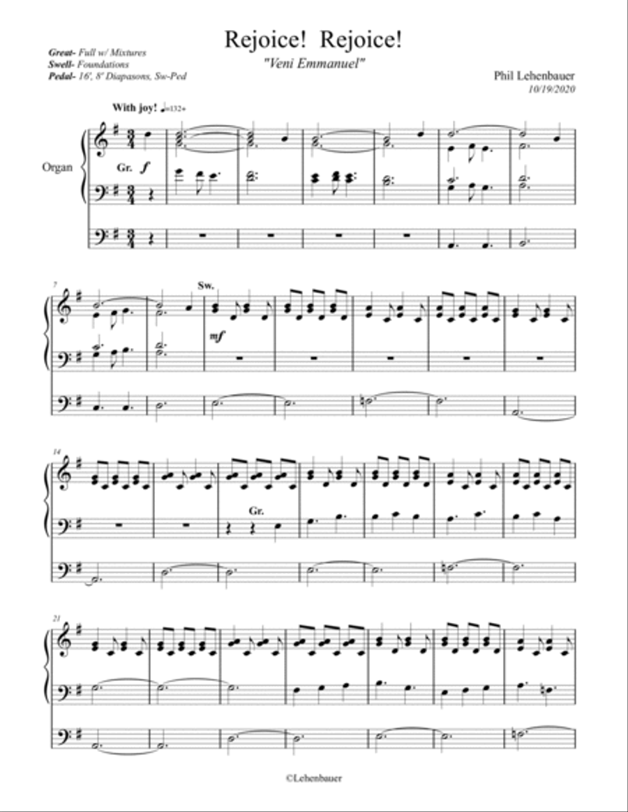 Rejoice! Rejoice! (Veni Emmanuel) organ work by Phil Lehenbauer Organ Solo scores gallery preview page 2