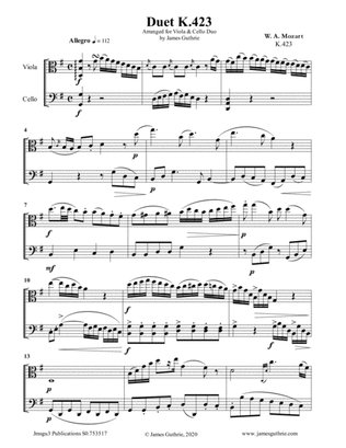 Mozart: Duet K.423 for Viola & Cello