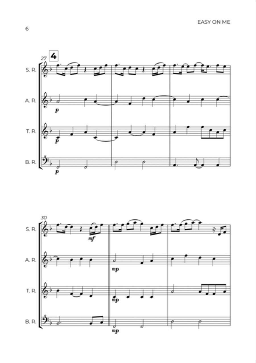 Easy On Me Soprano Recorder scores gallery preview page 6
