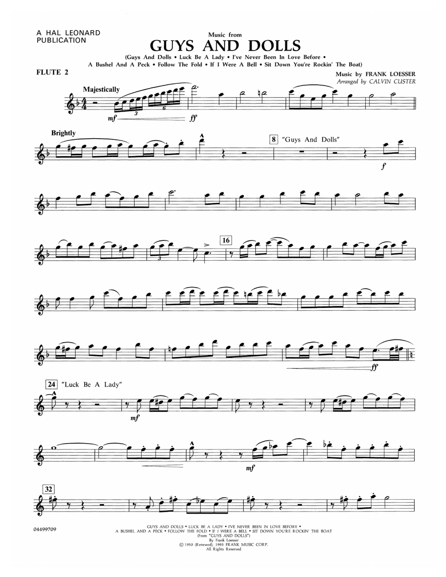 Music from Guys and Dolls (arr. Calvin Custer) - Flute 2 Full Orchestra scores gallery preview page 1