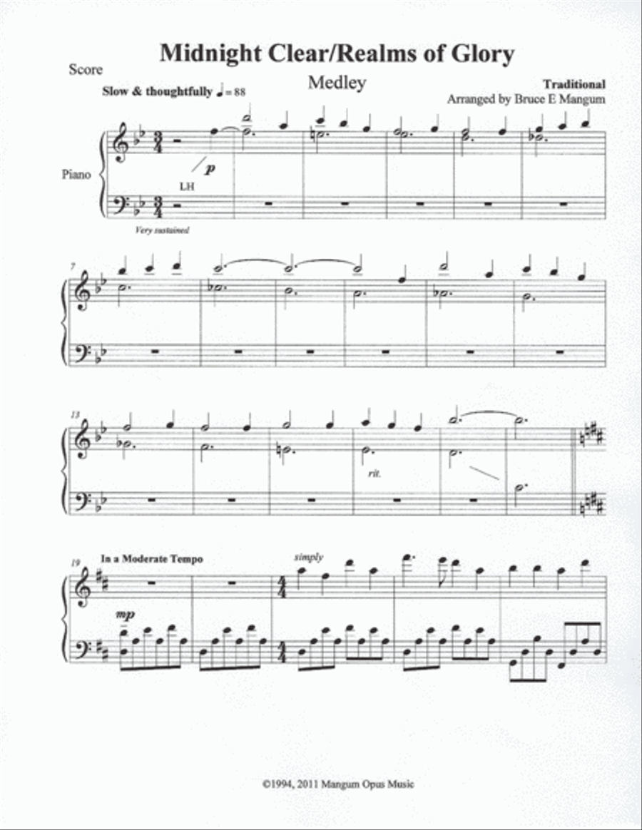 Midnight Clear/Realms of Glory [Medley] Piano Solo scores gallery preview page 1