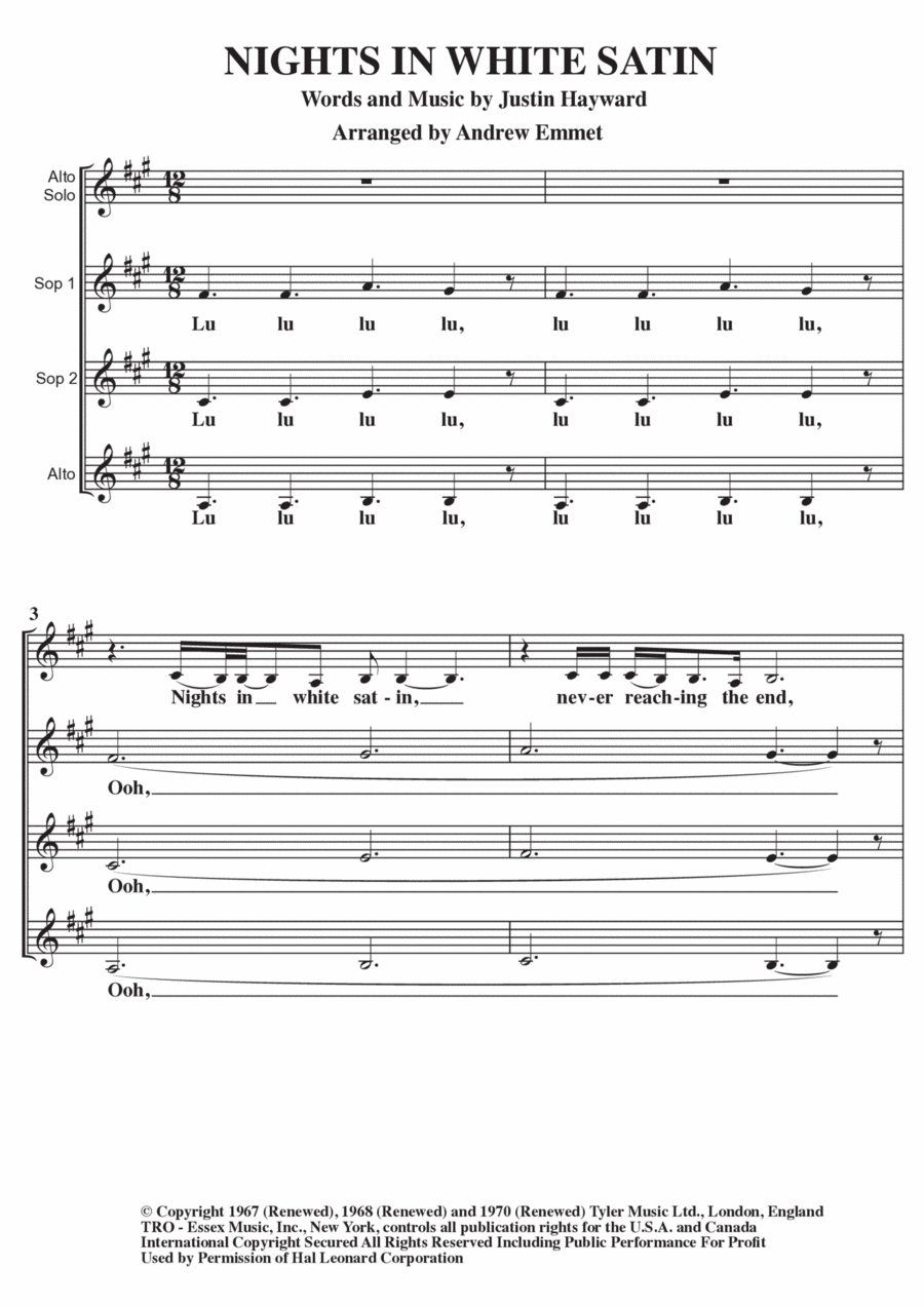 Nights In White Satin SSA scores gallery preview page 1