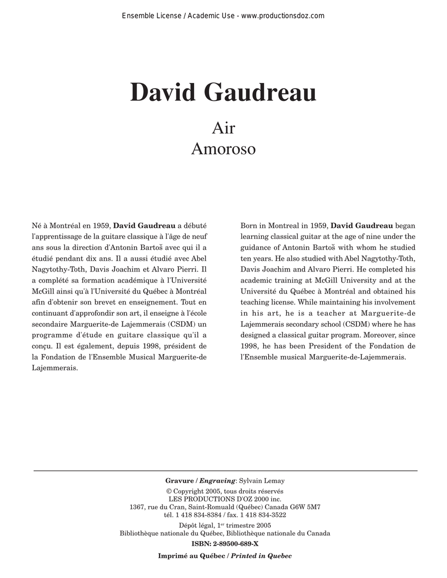 Air, Amoroso Air, Amoroso Classical Guitar scores gallery preview page 1