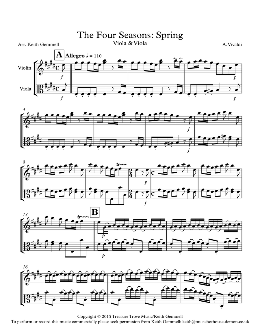 The Four Seasons (Spring) Violin & Viola Duet String Duet scores gallery preview page 1