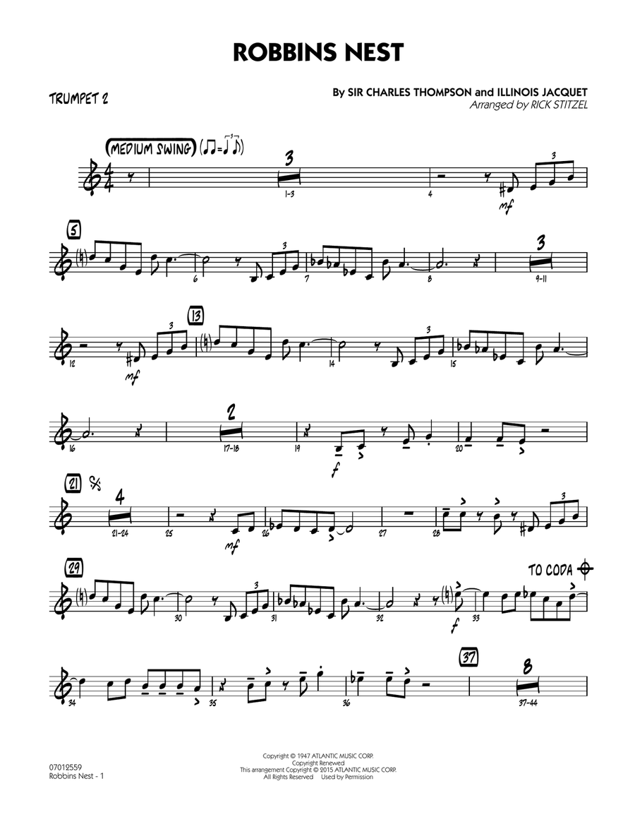 Robbins Nest - Trumpet 2 Robbins Nest - Trumpet 2 Jazz Ensemble scores gallery preview page 1