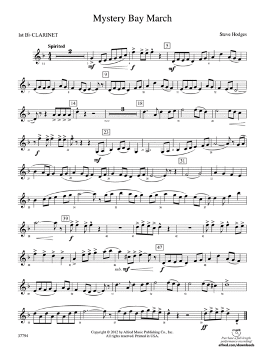Mystery Bay March: 1st B-flat Clarinet Concert Band scores gallery preview page 1