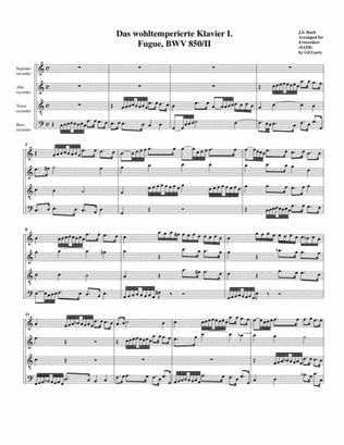 Fugue from Das wohltemperierte Klavier I, BWV 850/II (arrangement for 4 recorders)