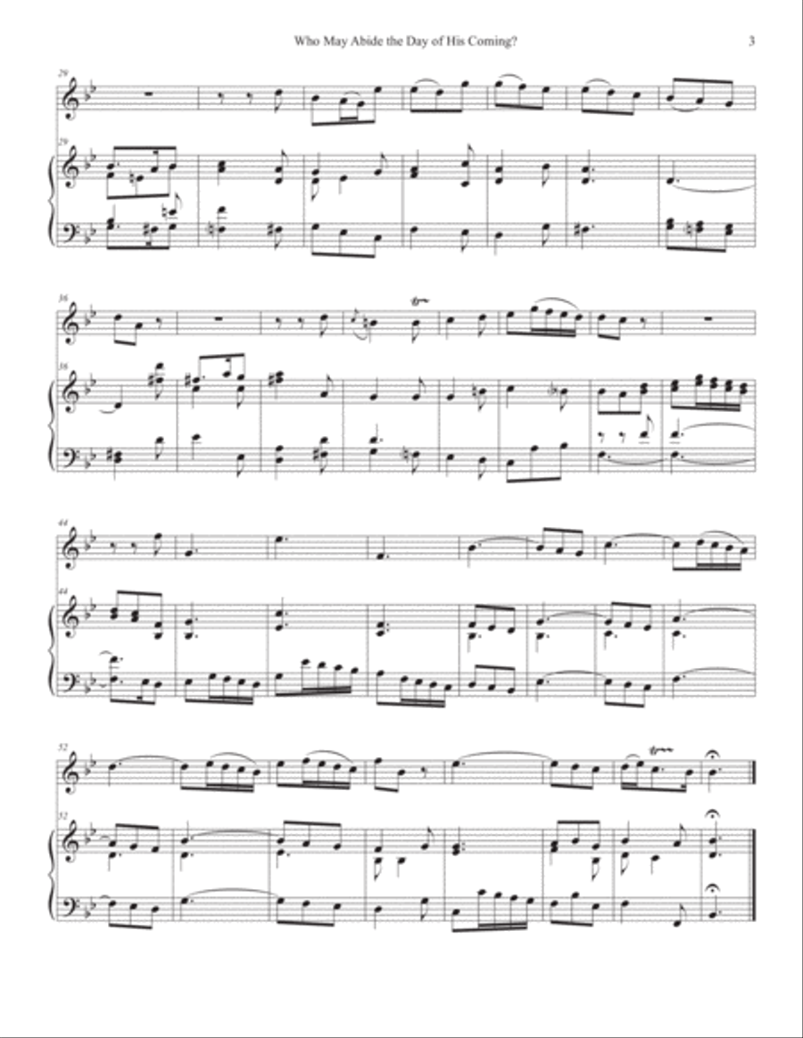 Who May Abide the Day of His Coming? from MESSIAH (for solo instrument and piano) Handbell Choir scores gallery preview page 3