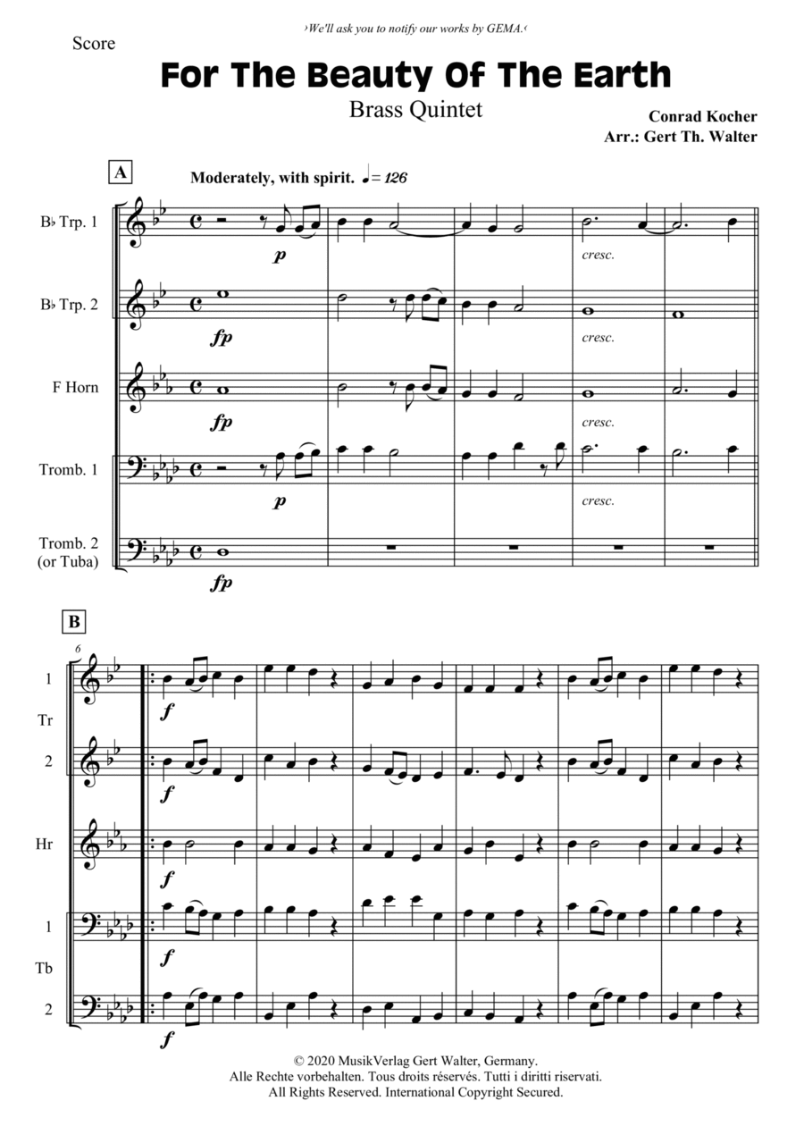For The Beauty Of The Earth Horn scores gallery preview page 1